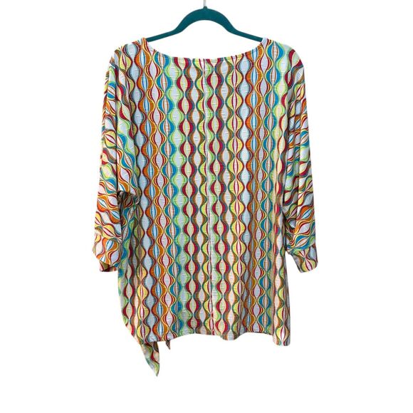 Ali Miles Shirt Womens Large Multicolor Wavy Print Tie Front 3/4 Sleeve - Picture 3 of 6